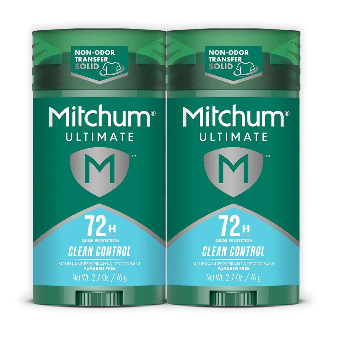 Mitchum Ultimate 72H Odor Protection Mens Antiperspirant & Deodorant, Invisible Solid, Clean Control, 2 pack