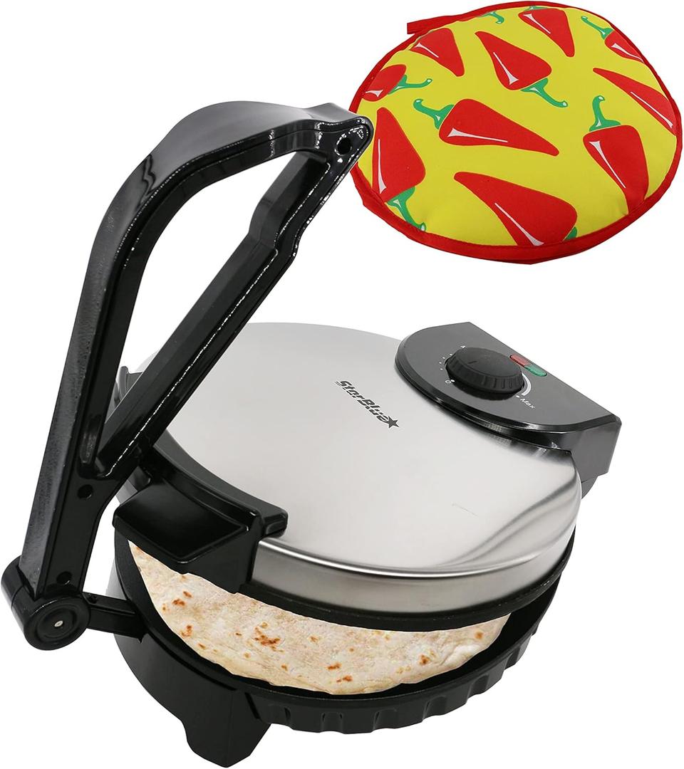 10inch Roti Maker by StarBlue with FREE Roti Warmer and Removable Handle  The automatic Stainless Steel NonStick Electric machine to make Indian style Chapati, Tortilla, Roti AC 110V 50/60Hz 1200W