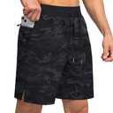 Soothfeel Men's Running Shorts with Zipper Pockets 7 Inch Lightweight Quick Dry Gym Athletic Workout Shorts for Men (Grey Camo, Large)