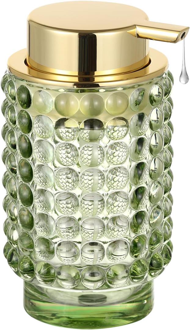 Glass Liquid Soap Dispenser, Refillable Liquid Dispenser with Gold Pump, Hand Soap Dispenser for Bathroom Kitchen, Modern Home Bathroom Decor Liquid Type/Green