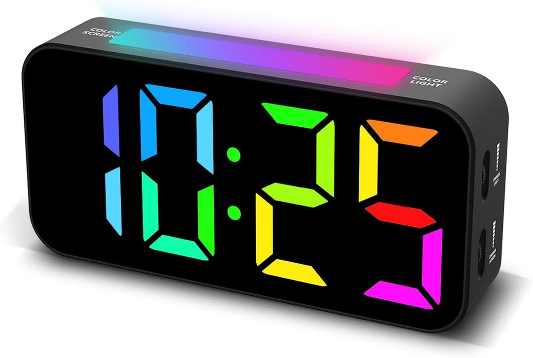 Loud Alarm Clocks for Bedrooms Heavy Sleepers, Digital Bedside Clock with Night Light, Large Display, Dual Alarm, Snooze, Dimmable for Kids Teens Boys Girls (Rgb)