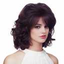 Short Brown Wigs for Women Brunette Wavy Vintage Wig with Bangs Synthetic Shoulder Length Curly Natural Wig for Cosplay,Halloween,Daily Use