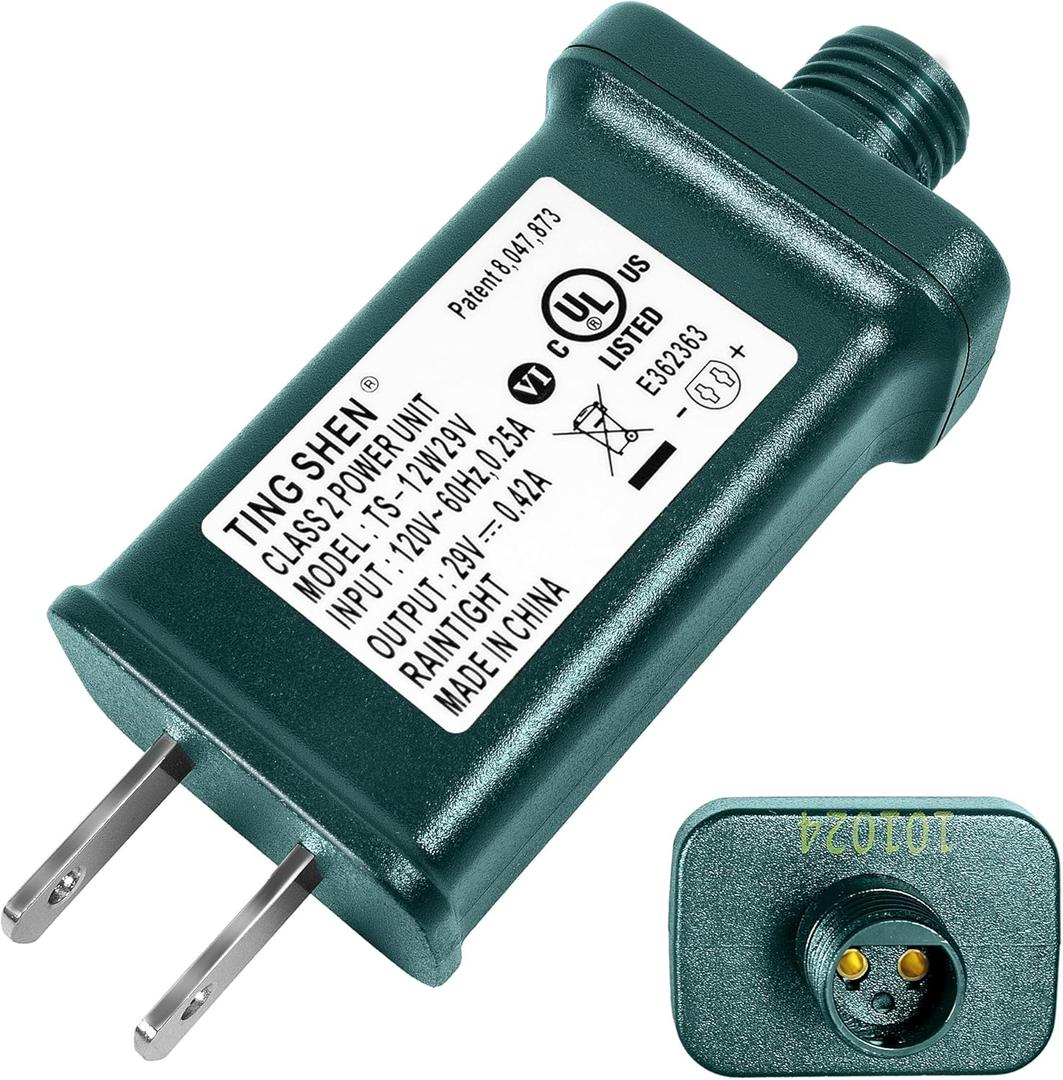 29V LED Power Supply, Christmas Tree Plug Adapter, IP44 Waterproof Class 2 Power Supply for Christmas String Light Inflatable Decorations (TS-12W29V)