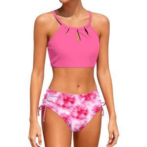 Girls Swimsuit 2 Piece Bathing Suit Tankini Adjustable Straps Cut Out Swimwear Size 9-16Y