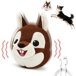 Interactive Dog Toys - Auto Bounce, Move & Vibrate with Sound, Talking Squirrel Puppy Toy for Small Medium Large Dogs, Rechargeable Durable Toy for Anxiety Relief, Boredom & Indoor Play