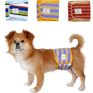 TONY HOBY Male Dog Diapers, Washable Dog Belly Band, Reusable Male Dog Wrap (3 Pack, Blue&Green, S)