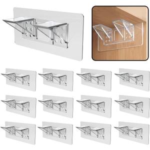 12-Pack Heavy-Duty Adhesive Shelf Brackets, Large Size Double Row Brackets, No-Drill Wall Mount Pegs,Shelf Support Pegs for Kitchen Cabinets, Bookshelves, and Closets