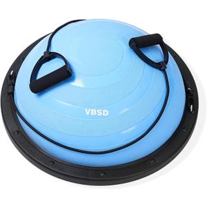 Balance Ball Half Exercise Ball, Inflatable Balance Trainer with Resistance Band and Pump, Half Ball Balance Trainer 23 Inch Yoga Ball for Home Gym Workouts, Strength Training, 1200lb Cap, Line Blue
