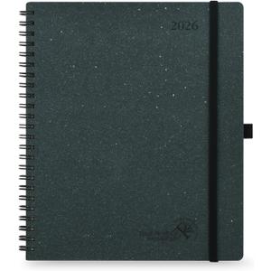 POPRUN 2026 Planner - 2026 Recycled Weekly Planner [Italian Regenrated Leather - Medium Size 8.5'' x 10.5''] - 2026 Weekly Planner with Hourly Schedule, Monthly Tabs-26-WERK7-BGY - Black Grey