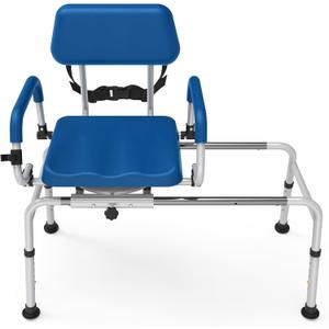 FSA/HSA Eligible Sliding Shower Chair Tub Transfer Bench for Bathtub with Swivel Seat, Padded Shower Bench with Pivoting Arms, Height Adjustable Shower Seat, 350 lbs, Blue, Larger