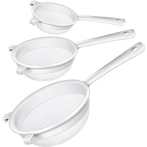 3 Pcs Plastic Nylon Mesh Strainer Colander with Handle Double Ear Fine Food Mesh Strainer Flour Sifter for Baking Kitchen Colander Sifter Kefir Tea Juice Pasta(3 Inch, 4 Inch, 5.5 Inch)