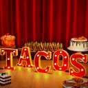 Aurelema Tacos Decorations 6.3" Light up Letters Mexican Cinco De Mayo Party Decorations Taco Bar Battery Powered Marquee LED Letter Sign for Mexican Tacos Theme Wedding Birthday Fiesta Party Supplies