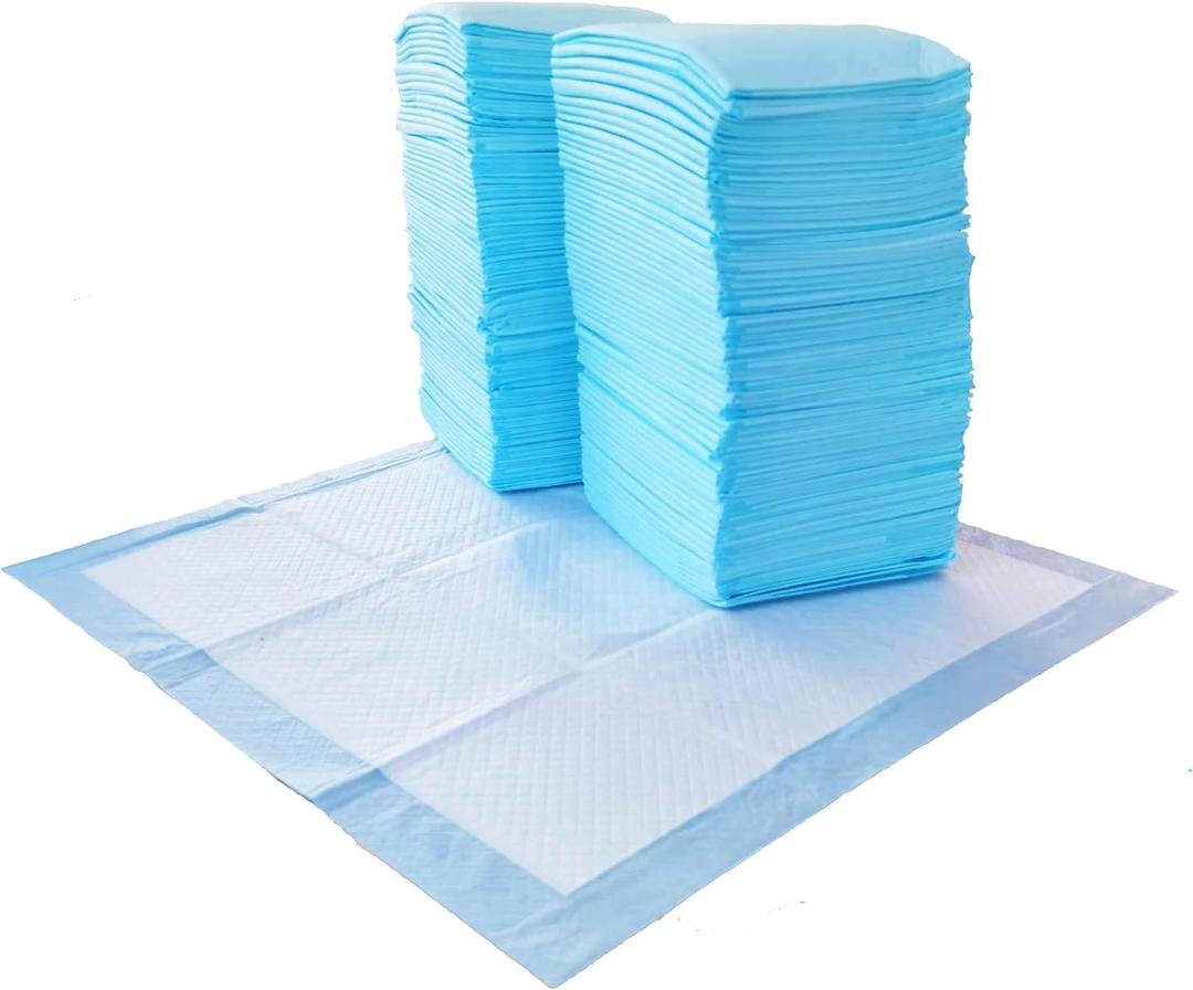 Amazon Basics Absorbent Puppy Pads for Potty Training and Incontinence, 5-Layer Leak-Proof Design, Quick-Dry Surface, Regular Size, 22 x 22 Inch, Scented, Pack of 100, Blue & White (Regular (100 Count))