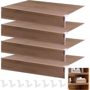 FONUNO Wire Rack Covers for Pantry Shelf Covers for Wire Shelving Liners Removable 4 Pack with Holders for Closet Pantry Kitchen Bathroom Office Store, 24 x 12 Inch, Walnut Brown Wood Color