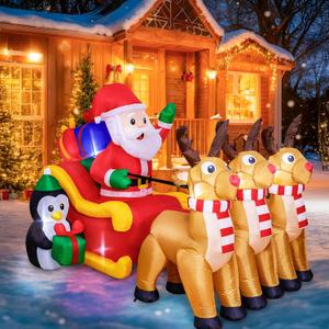 7.6 FT Christmas Inflatables Santa Sleigh and Reindeer Outdoor Decoration Santa Claus Inflatable Built-in LED Lights Blow Up Christmas Decor for Xmas Party Holiday Garden Lawn Yard Decorations