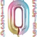 Rainbow Gradient Number 0 Balloon, 40 Inch Big Large Foil Number Balloons, Jumbo Mylar Number 0 Balloons for Birthday Party Decorations Supplies Anniversary Celebration