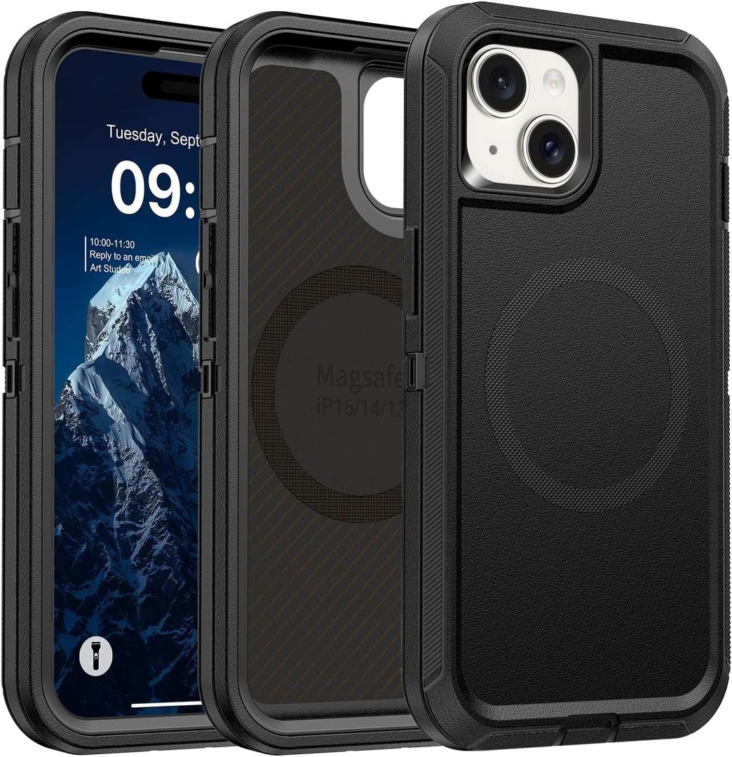 TUTUKII Magnetic Case for iPhone 13/14/15 6.1 Inch, [MIL-Grade] Heavy Duty Rugged Phone Case with Strong MagSafe Compatible, Full Body Shockproof Protective Cover (Black)