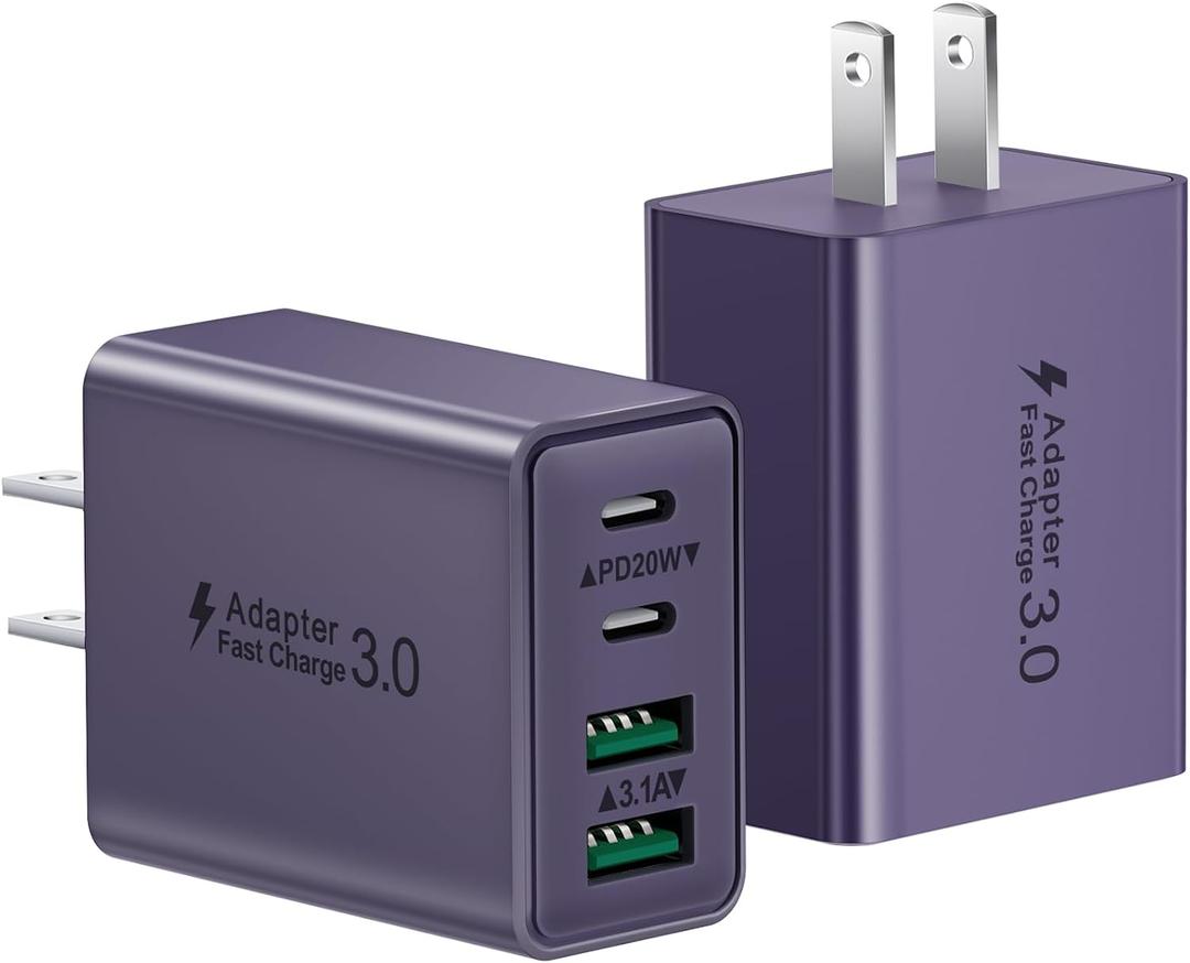 USB C Charger Block, 2-Pack 40W USB C Fast Charging Block 4-Port Dual PD+QC Power Adapter Double USBC Charger Block Multiport Type C Cube Wall Plug for iPhone 16 15 14 13 12 11 Pro Max, Samsung