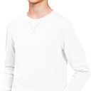 Boys Long Sleeve Shirts Cotton Crewneck T-Shirts for Boy Kids Basic Tee Sweatshirt 7-14 Years (White)