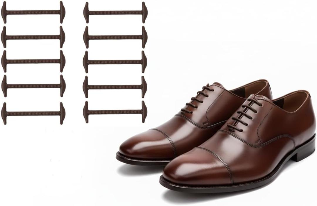 Elastic No Tie Dress Shoe Laces for Men Silicone Anchor-Type Laces, Black & Brown