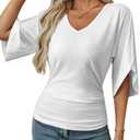 Hilinker Women V Neck Batwing Sleeve Tops Ruched Dressy Summer Business Casual Shirts Blouses XL