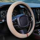 Universal Car Steering Wheel Cover for Summer, Non-Slip Breathable Cooling Steering Wheel Cover Protector with Brown Mark Upgraded Silicone Inner Ring for Summer D Shape & Round Shape, Khaki