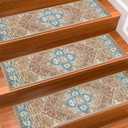 Stair Treads for Wooden Steps Indoor, 15 Pack 8" X 30" Non Slip Carpet Stair Treads with Reusable Adhesive for Kids Elders and Dogs, TPR Backing Stair Rugs Oriental Staircase Step Treads,Bohemia (Orange)