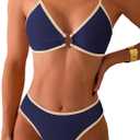 Fanuerg Women's Triangle Bikini Sets Circle Ring Linked Two Piece Swimsuit Color Block Cheeky Bathing Suits (M)