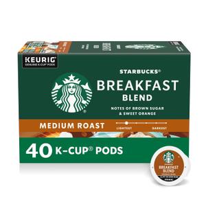 Starbucks K-Cup Coffee Pods, Medium Roast Hot or Iced Coffee, Breakfast Blend, 40 Keurig Pods, BBD: 09 MAY 2027