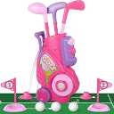 Liberry Toddler Golf Set for 2 3 4 Years Old Girls Boys, Upgraded Kids Golf Cart with Golf Cornhole Board & Putting Mat, Indoor and Outdoor Golf Toys Birthday Gift, Pink
