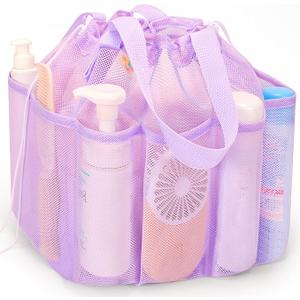 Mesh Shower Caddy Portable with Drawstring, Dorm Room Essentials for College Students boy & girl, Larger Shower Bag for Camping,Swimming,Gym,Travel,Bathroom - purple
