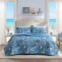 Bedsure Summer Quilt Queen Size - Lightweight Floral Comforter Queen Size, Blue and White Bedspread Quilted Bedding, Reversible Soft Microfiber Coverlet for All Seasons (90"x96") | Lightweight, Summer, Reversible, Ultra Soft, Floral