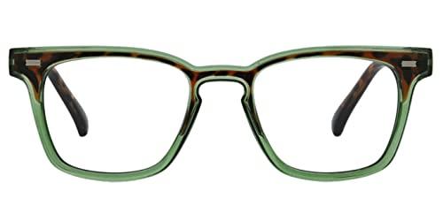 Peepers by PeeperSpecs Strut Square Blue Light Blocking Reading Glasses, Green/Tortoise, 48 + 3.00