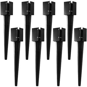 CRIZTA 8Pcs 24" Heavy Duty 4x4 Fence Post Anchor Ground Spike Metal Black Powder Coated - Mailbox Post Anchors. Length: 24 inches, Outer Dimension: 4” x 4” (Fit 3.5” x 3.5” Square Wood Post)