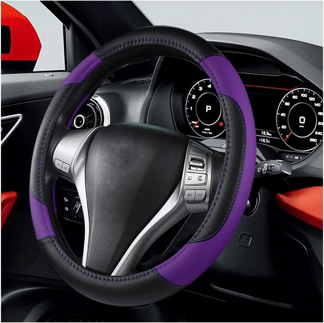 BELOMI Leather Car Steering Wheel Cover, Universal 15 Inch for Car Truck SUV, Non-Slip and Breathable, Sport Style Design Odorless Steering Wheel Protector, Automotive Interior Accessories (Purple)