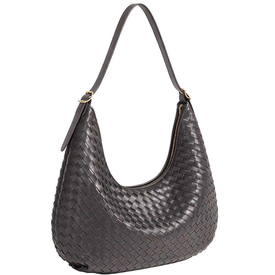 Woven Hobo Bag for Women Crescent Shoulder Bag Soft Zipper Daily Work Handbag Lightweight Trendy Chic Handbag
