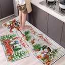 Christmas Kitchen Rugs Set of 2, Christmas Rugs for Kitchen, Farmhouse Christmas Tree Truck Merry Christmas Kitchen Mats, Winter Home Decor Low-Profile Kitchen Rugs, 16x24 and 16x47 Inch