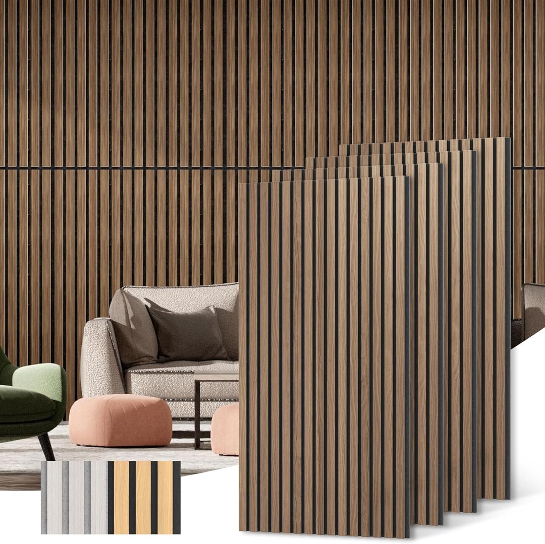 Acoustic Wood Wall Panels, 4-Pack 45.3" x 23.6" Soundproof Wall Panels, Wood Slat Wall Panels for Wall Decor, Walnut, 4Pcs - 45.3 * 23.6 inch