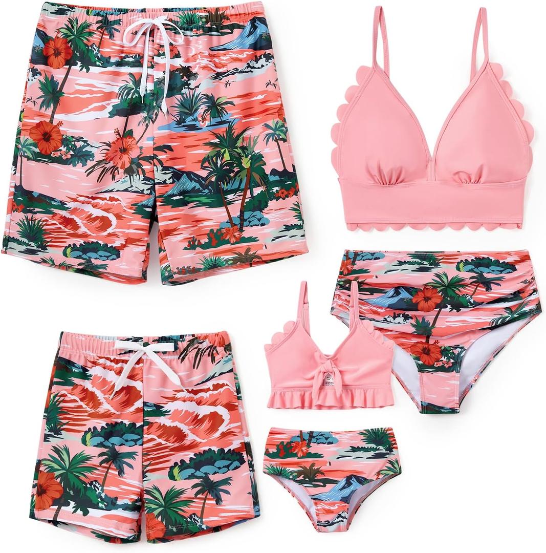 PATPAT Family Matching Swimsuit - Perfect for Family Beach Trips and Making Memories - Hawaiian Pink - Women’s Bikini Set - Size L