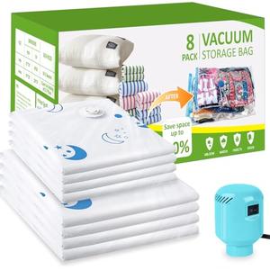 Vacuum Storage Bags with Electric Pump, 8-Pack Large Vacuum Seal Bags for Clothing Vacuum Bags for Travel Packing and Home Bedding Blankets Organization