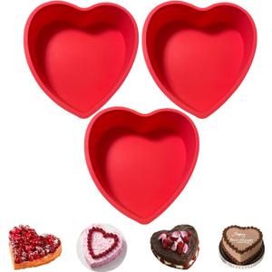 Heart Shaped Cake Pans, 3pcs 6 Inch Silicone Cake Pan for Baking, Heart Molds Silicone Non-Stick Quick Release Suitable, Easy Clean