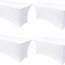 Obstal 8ft Stretch Spandex Table Cover - 4 Pack Universal Rectangular Fitted Tablecloth Protector for Wedding, Banquet and Party, White