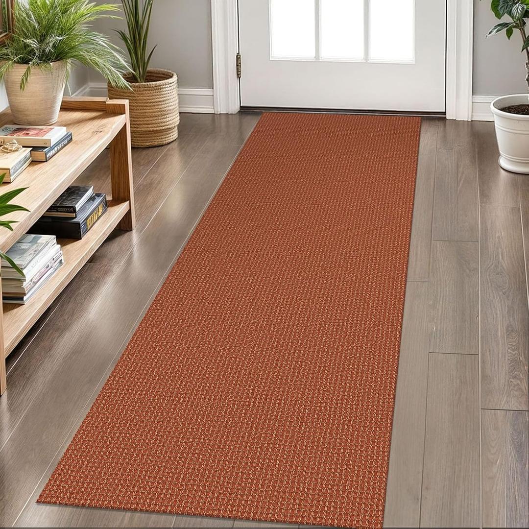 KOZYFLY Runners for Hallways 2x6 ft Washable Kitchen Runner Non Slip Rubber Backed Hall Runners Cotton Entryway Runner Rugs Floor Carpet for Indoor Backdoor Bedroom Kitchen, Orange/Tan