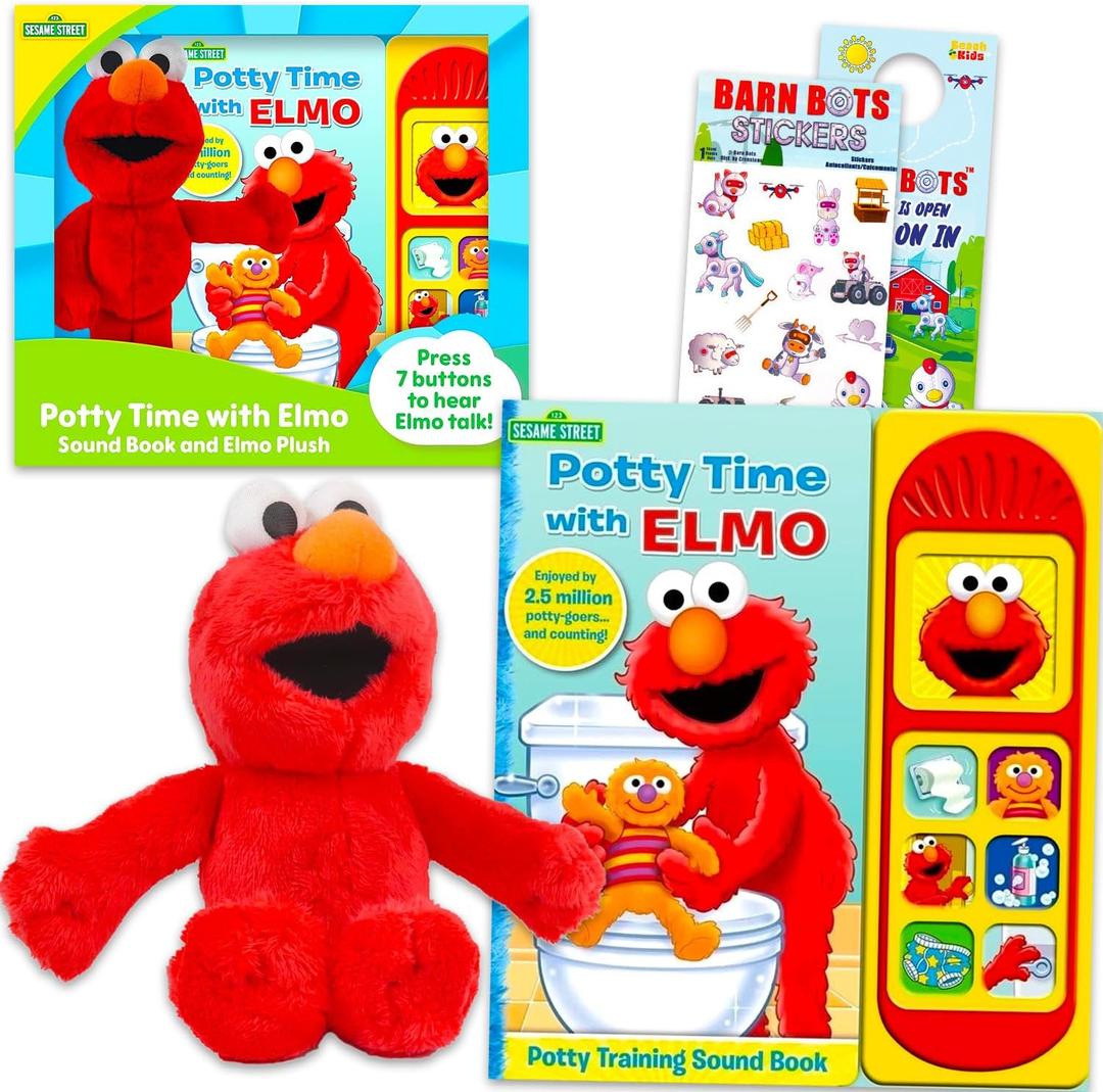 Sesame Street Plush Figure and Sound Book - Bundle with Elmo Plush Toy and Interactive Potty Time with Elmo Activity Book Plus Stickers, More for Kids