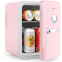 Skincare Fridge - 4L Makeup Fridge for Refrigerating Makeup, Skincare and Food, Mini Fridge for Bedroom, Office and Car, Cooler and Warmer, Beverage Cooler, Leather Pink