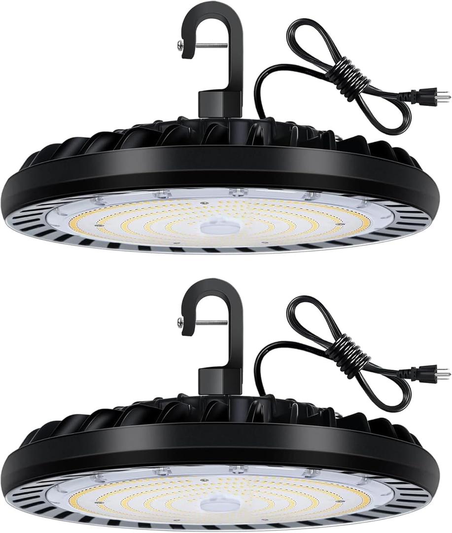 2 Pack LED High Bay Light 150W, 5000K UFO LED High Bay Light Fixture with US Plug [450W MH/HPS Equiv.] 120-277V, 19,500lm, IP65 Commercial Warehouse Area Light for Wet Location