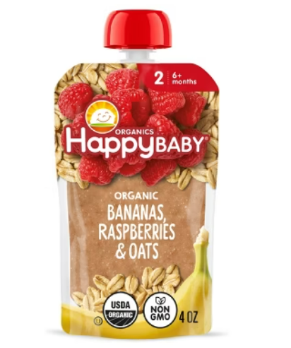 HappyBaby Puree Bananas, Raspberries & Oats Pack of 8, 4 oz BB Date: 03/23/27