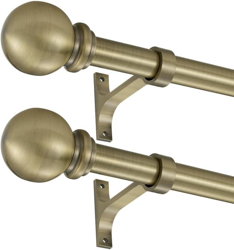 Antique Bronze Curtain Rods for Window 28-48 Inch, Curtain Rods 2 Pack, Decorative Curtain Rod with Ball Finials, 1 Inch Diameter Heavy Duty Curtain Rod, Adjustable Single Drapery Rod Antique Bronze