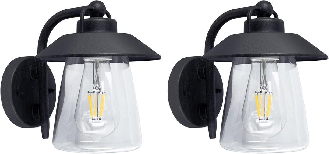 LUTEC 2 Pack Outdoor Indoor Exterior Light Fixture, Farmhouse Barn Wall Sconce, Matte Black Finish Anti-Rust Wall Mount Light, Waterproof Wall lamp with Clear Glass for Porch, Exterior, Patio