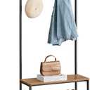 VASAGLE Coat Rack, Hall Tree with Shoe Storage Bench, Entryway Bench with Shoe Storage, 3-in-1, Steel Frame, for Entryway, 12.6 x 27.6 x 68.9 Inches, Industrial, Rustic Walnut and Black UHSR041B41
